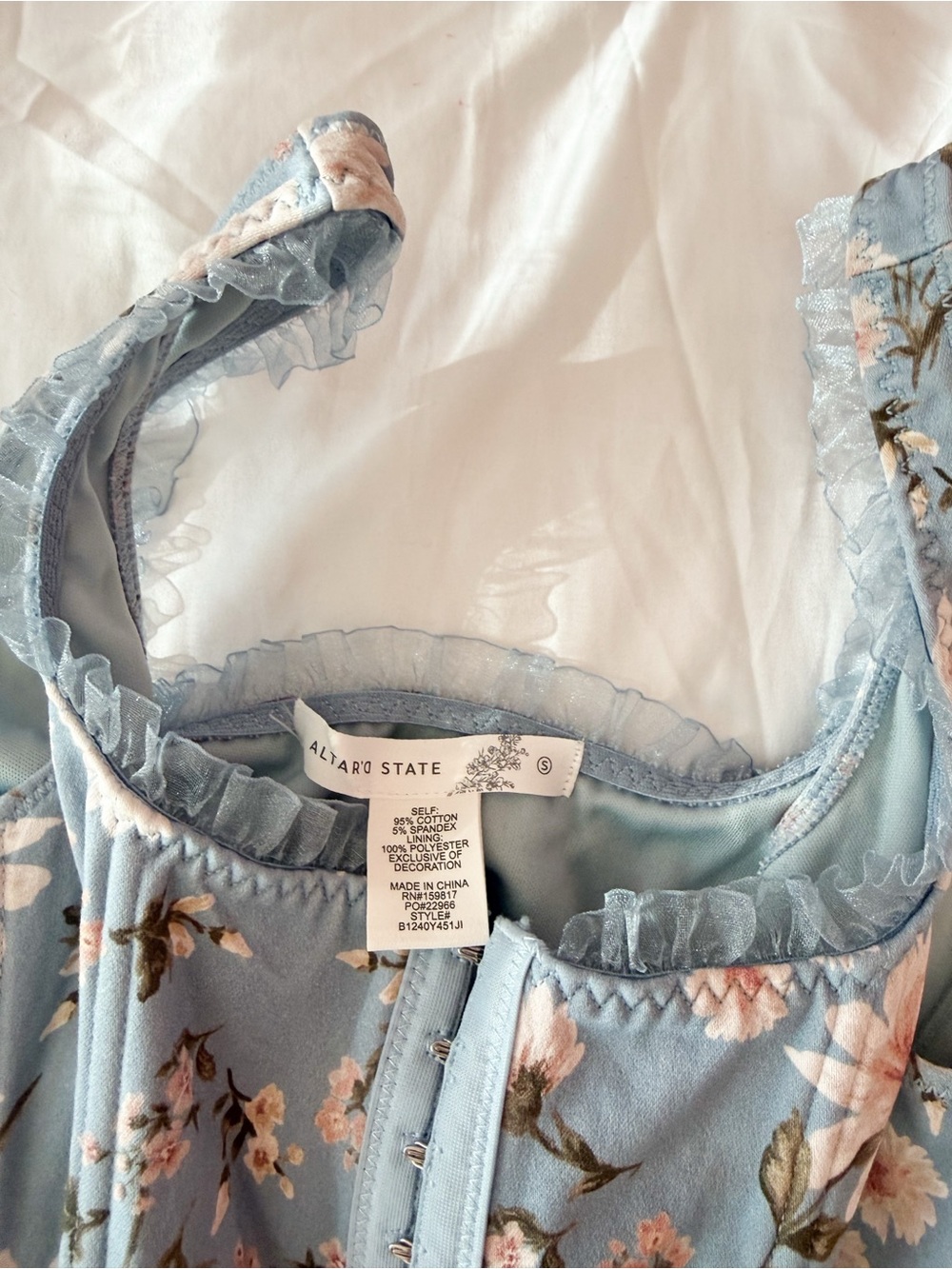Altar’d State Blue Floral Ruffle Corset Top Size Small - Picture 3 of 3